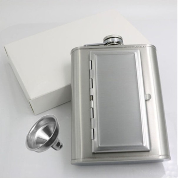 Flask com estojo para cigarros prateado L