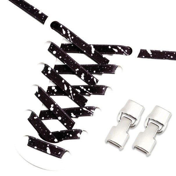 Flat Elastic No-Tie Shoelaces 100 cm Polyester Shoelaces with Metal Lock Quick Fitting for Sports Footwear black-white