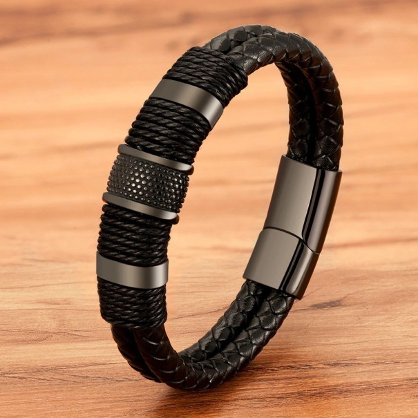 Flätat armband för män H192 svart 19 cm