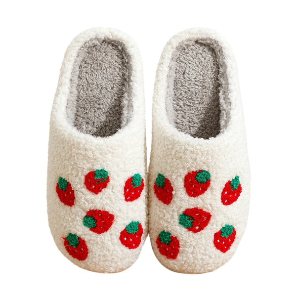 Flauschige Hausschuhe mit Erdbeeren für Erwachsene Weiche Winterpantoffeln mit Fruchtmotiv Bequeme warme Hausschuhe mit Plüschoberfläche 37-38