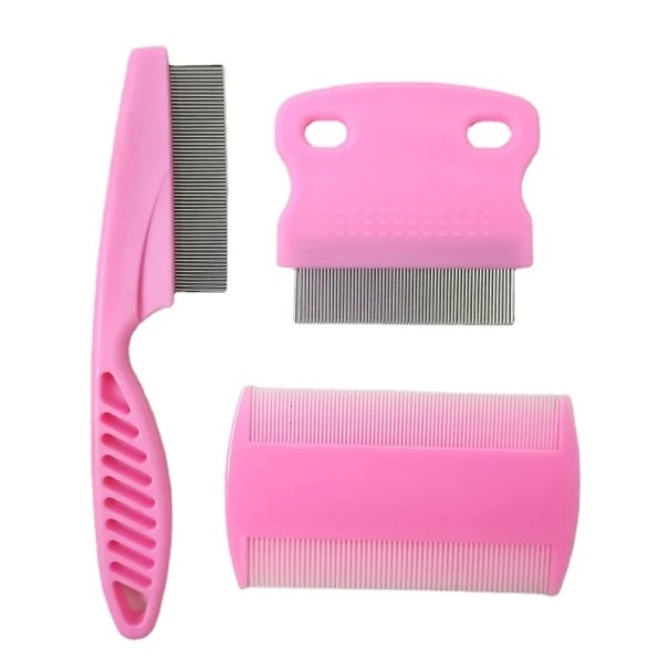 Flea Comb Set for Cats 3 pcs Fine Combs for Removing Mucus, Crusts and Lice Coat Care Pet Supplies pink