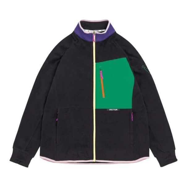 Fleecejacke mit Stehkragen und Reißverschluss, mit Brusttasche auf glattem Panel und seitlichen Reißverschlusstaschen, Raglanärmel, unisex schwarz S