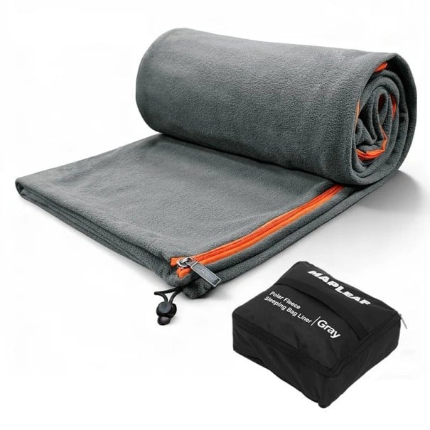 Fleecová vložka do spacího pytle se zipem 80 × 185 cm pratelná měkká vložka pro kempování turistiku cestování šedá