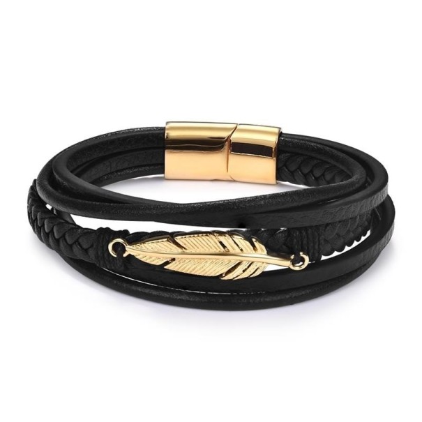 Flerlagers fjäderarmband för män guld 22 cm