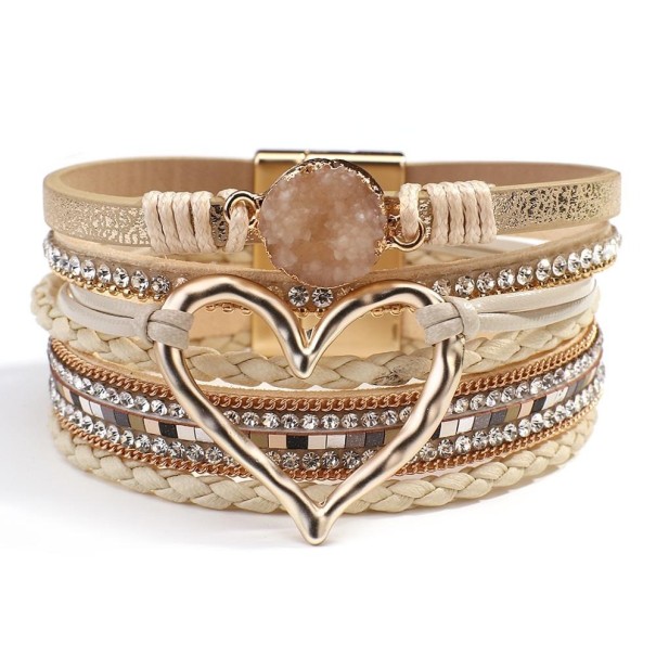 Flerlags armbånd med hjerte til kvinder beige