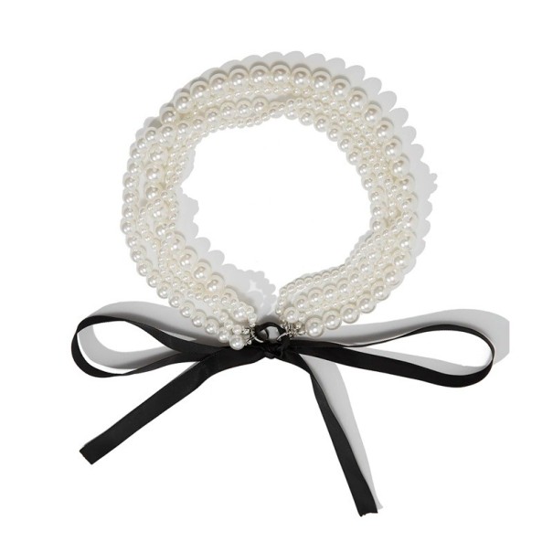 Flerlags perle choker 36 cm med sort sløjfe, elegant lukning 1