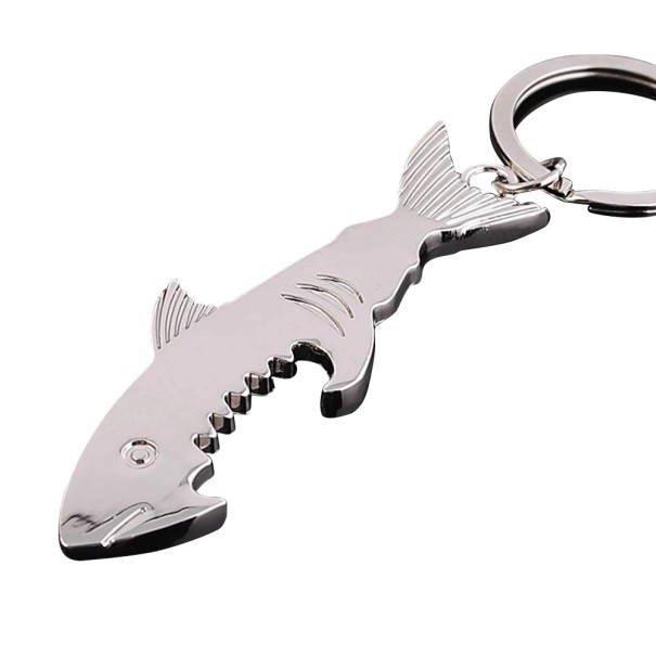 Flessenopener in de vorm van een haai met zilveren sleutelhanger Metalen sleutelhanger Origineel cadeau Praktisch hulpmiddel voor bier en frisdranken 1