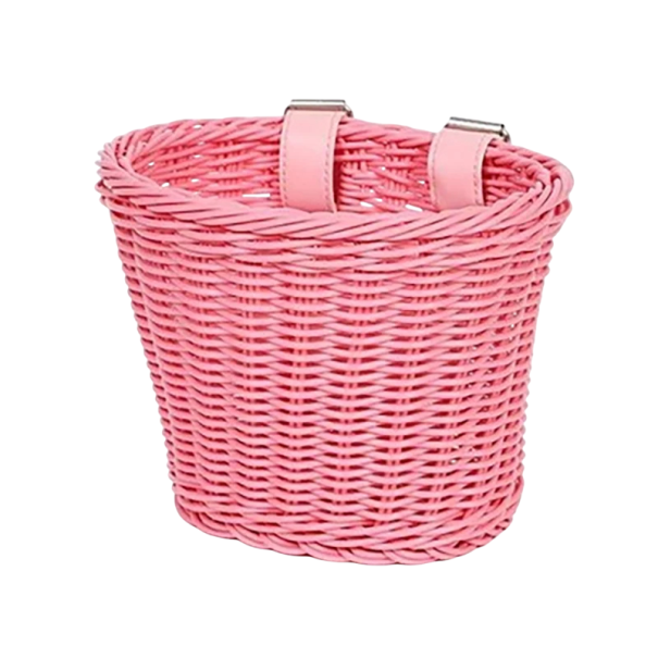 Flettet rattan cykelstyrkurv 21 × 16 × 16 cm aftagelig opbevaringskurv vævet design foran cykelkurv til indkøb og andet rosa