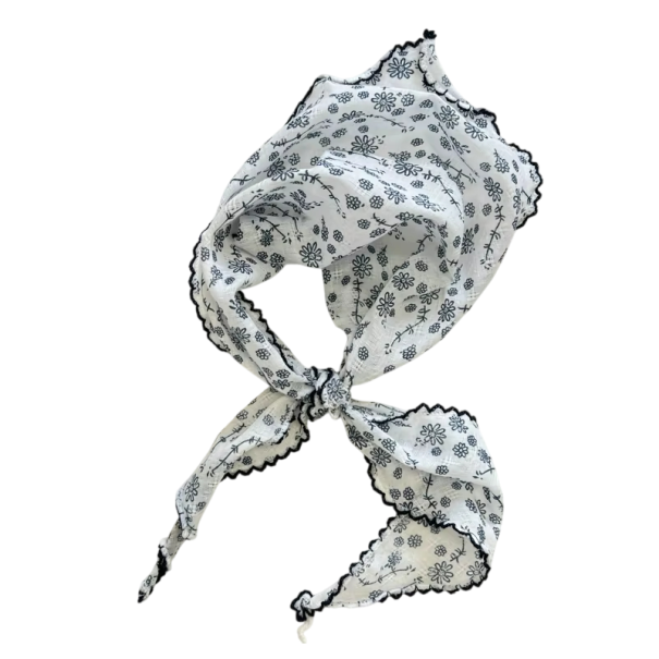 Fleurie 90 x 29 cm ruban capillaire d'été Écharpe triangulaire pour le cou Bandeau pour femmes Mouchoir pour les cheveux Accessoire de mode blanc