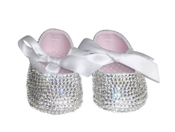 Flicktofflor med strass silver 0-6 månader