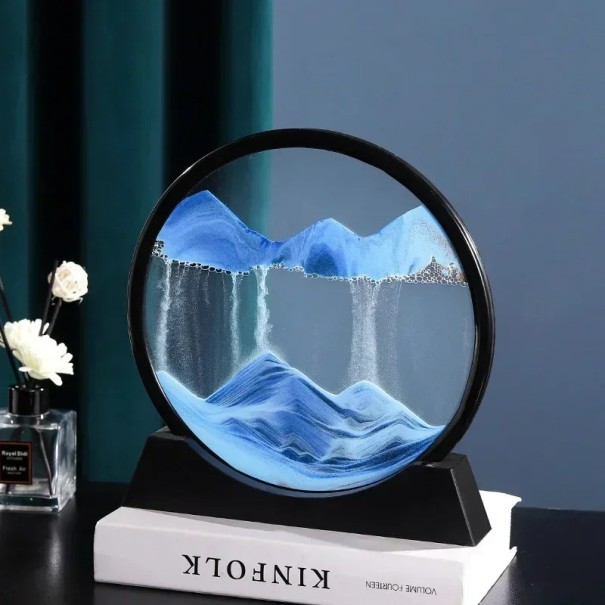 Fließende Sanddekoration 3D Bewegtbild Sanddeko für den Tisch Entspannendes Anti-Stress Ornament Bewegte Deko für die Wohnung blau