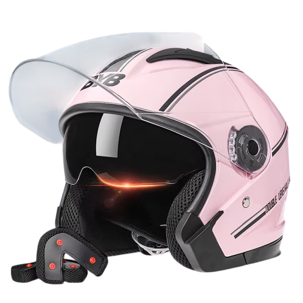 Flip-Up Motorcycle Helmet Made of ABS with Double Visor Integrated Sun Visor Adjustable Ventilation Head Circumference 56–62 cm pink