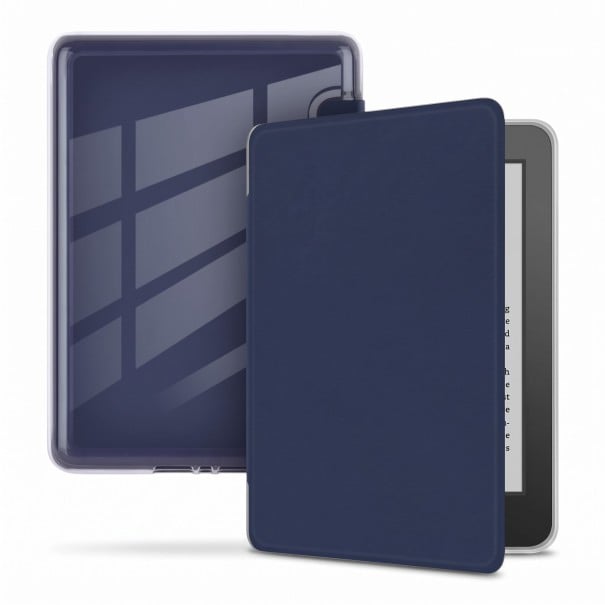 Flipfodral för 6-tums Kindle Paperwhite 10:e generationen 2018 med magnetisk flik och genomskinlig baksida som täcker sidor och hörn mörkblå