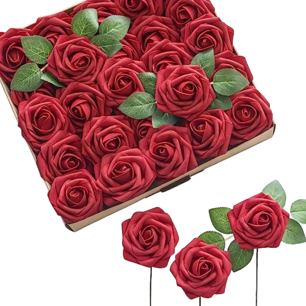 Flor decorativa Rosa artificial para decoração 25 unid 17 x 7,8 cm vermelho
