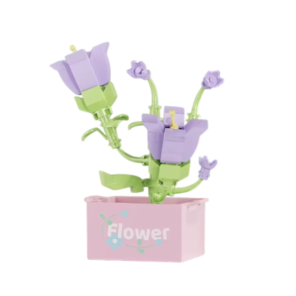 Flor dobrável 8,5 x 6,5 x 9 cm Sino Flor decorativa em vaso Micro tijolos 115 pcs Delicada decoração floral para quartos de crianças e adultos 1