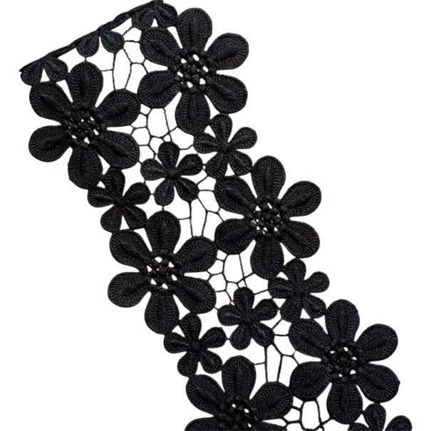 Florale Spitze 10cm x 91cm feiner Dekostoff zum Nähen, dekoratives Spitzenband für Kleidung, Hochzeitsaccessoires, Textildekoration schwarz