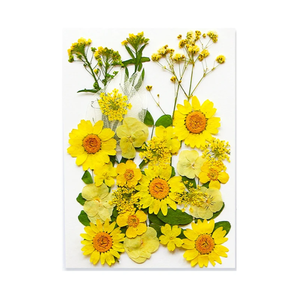 Flores amarelas prensadas em resina Forma retangular Decoração em resina Artesanal Presente Estilo natural Decoração para casa 1