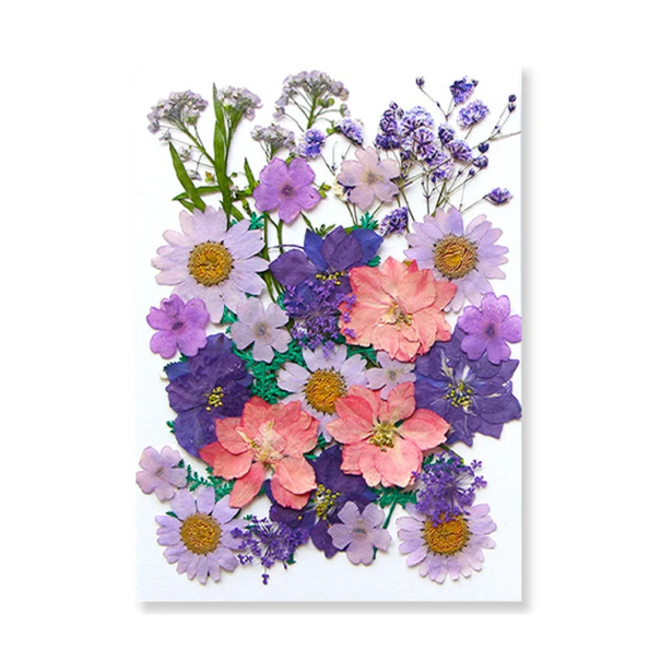 Flores rosa e roxas prensadas em resina Forma retangular Bloco decorativo de resina Feito à mão Decoração para casa 1