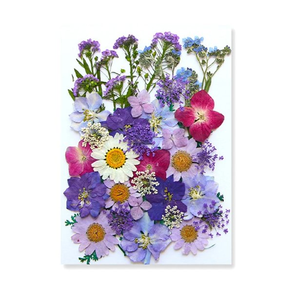 Flores roxas, rosas e brancas prensadas em resina Decoração retangular Decoração floral natural Artesanato Presente 1