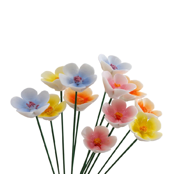 Flori decorative din ceramică artificială 30 cm, flori din ceramică, ornament floral delicat pentru vază, set 5 bucăți 1