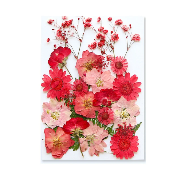 Flori roșii și roz presate în rășină Decorațiune rectangulară Fabricată manual Cadou original Ornament natural 1