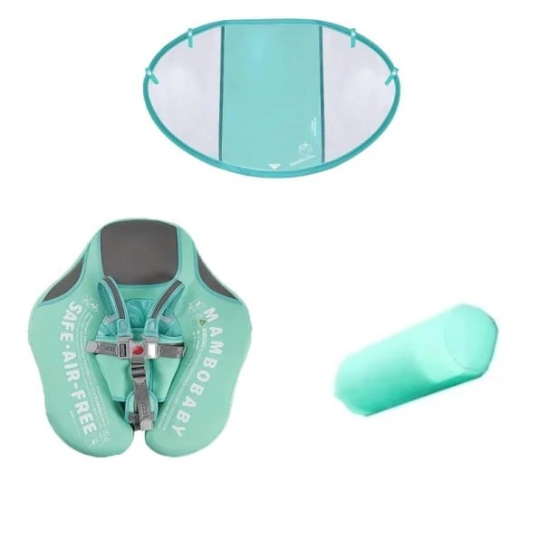 Flotador infantil no inflable con estructura rígida, cinturones de seguridad y sombrilla, para piscina y mar para los más pequeños nadadores verde