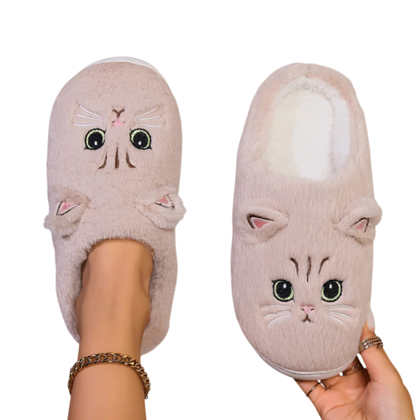 Fluffy Home Slippers with Cat Design 3D Ears Soft and Warm Slippers Cute Slippers for Winter Original Gift for Cat Lovers beige 40-41