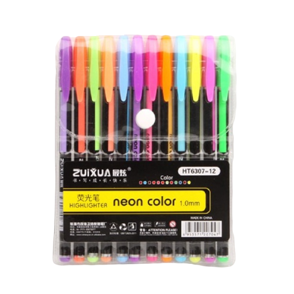 Fluorescerende gelpen 12 stk. 1