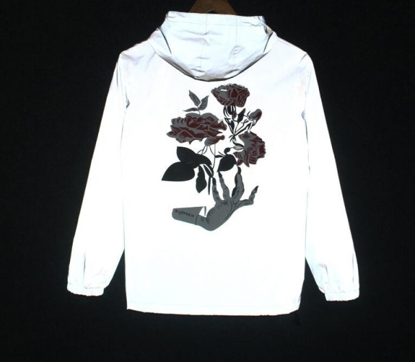 Fluoreszierende Herrenjacke mit Rosen – Grau L