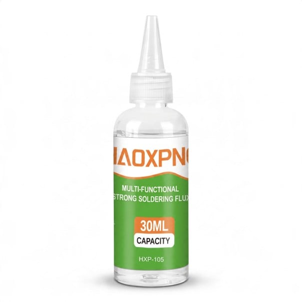 Flux de sudură HXP-105 30 ml Flacon neîndepărtabil 10,3 x 3 cm Vârf conic Transparent pentru oțel inoxidabil, cupru și benzi de nichel pentru baterii 1