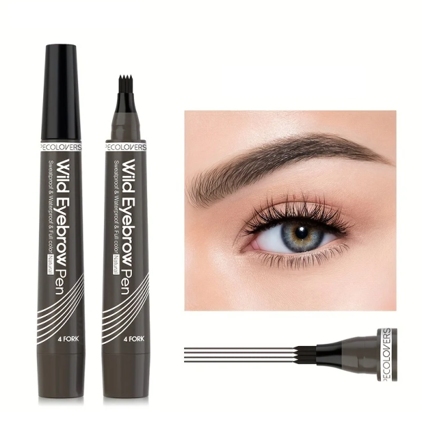 Flytande ögonbrynspenna 1,4 x 11 cm Vattentät med applikator med 4 spetsar Exakt ögonbrynsmakeup Långvarig fixering Lättanvänd Ögonbrynsborste Gray brown