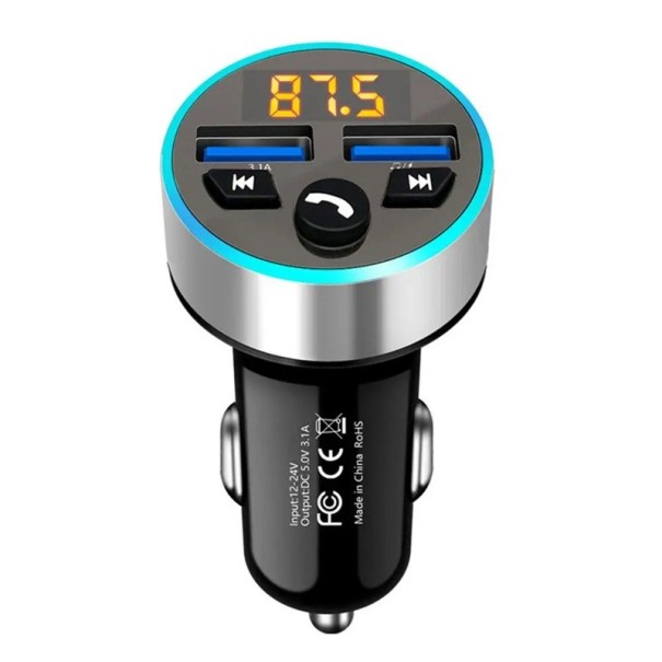 FM-lähetin autoon digitaalisella näytöllä 2x USB 3,1A MP3 WMA APE FLAC soittimelle U-diskille ≤32GB DC12-24V handsfree-adapteri 1