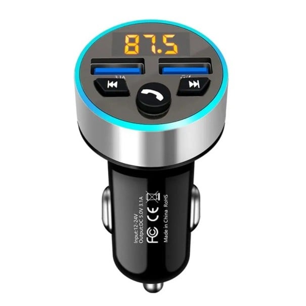 FM vysielač do auta s digitálnym displejom frekvencie 2x USB 3,1A MP3 WMA APE FLAC prehrávač U disk ≤32GB DC12-24V handsfree adaptér 1