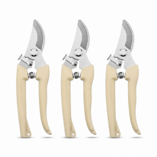 Foarfeci de grădină pentru ramuri 3 buc Dublu-lame 17,5 cm cu lame metalice și mâner bej antiderapant Pentru tăierea copacilor și arbuștilor 1