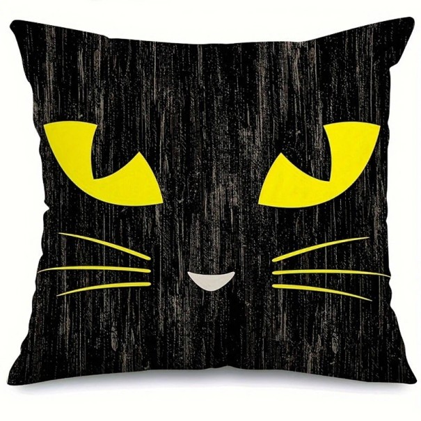 Fodera per cuscino di Halloween Fodera decorativa divertente con zip Fodera per cuscino con motivo di gatto nero 45 x 45 cm 1