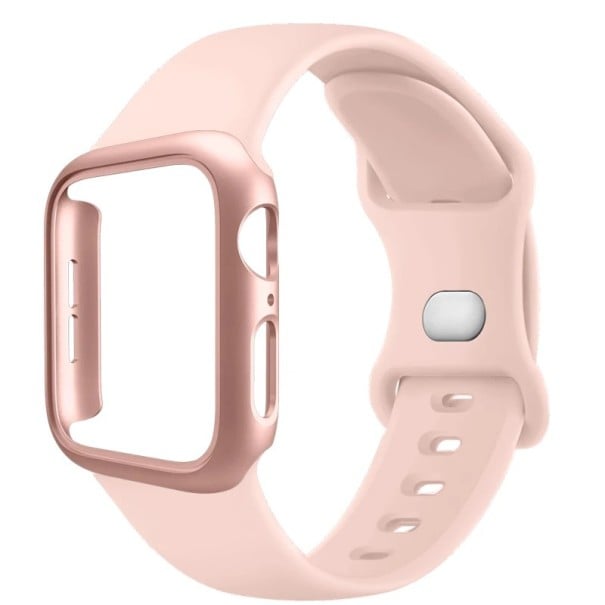Fodral för klockor + silikonarmband för Apple Watch 42 mm Super skyddssats hårt fodral och mjukt band kompatibelt med flera modeller rosa