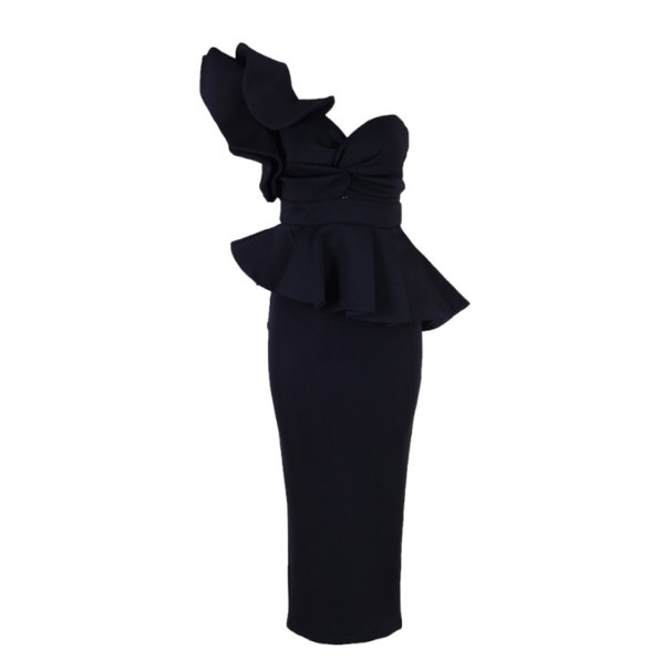 Fodros női ruha A2809 fekete XS