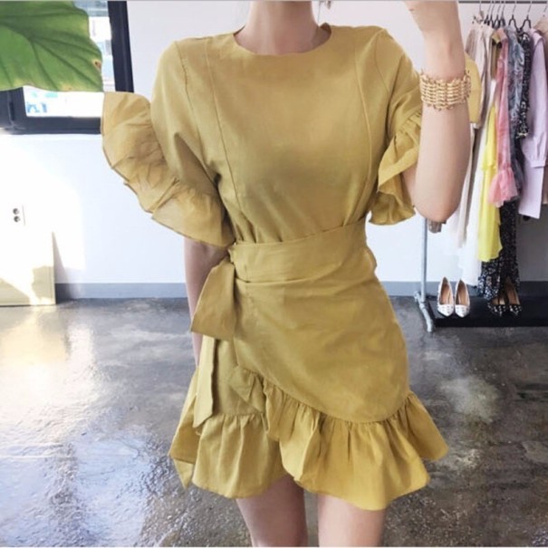 Fodros nyári mini ruha sárga