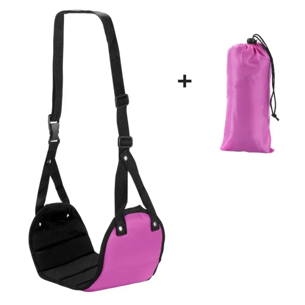 Fodstøtte til rejser på fly 43x19 cm med hængende fodstøtte i memory foam til fly, bil, tog og kontor rosa