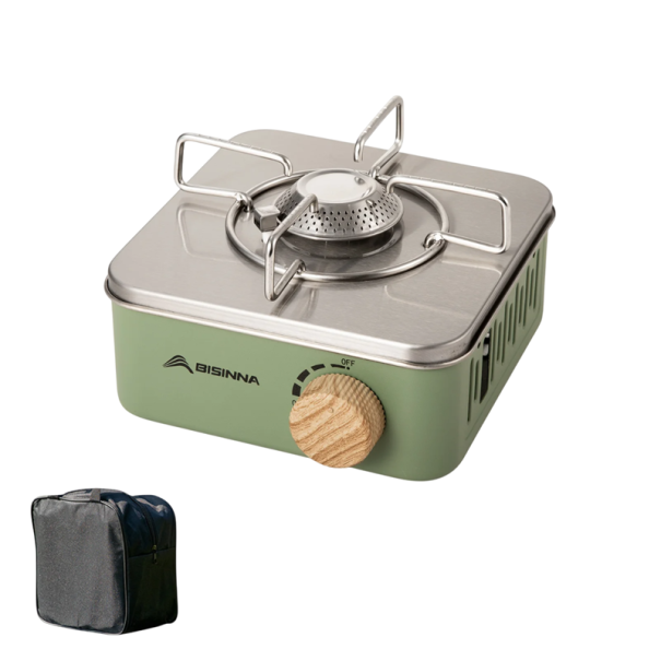 Fogão a gás para campismo 2800W Fogão portátil a cartuchos Fogão dobrável 1,22 kg Com bolsa 19,3x19,3x9 cm Cozinha ao ar livre em viagem verde