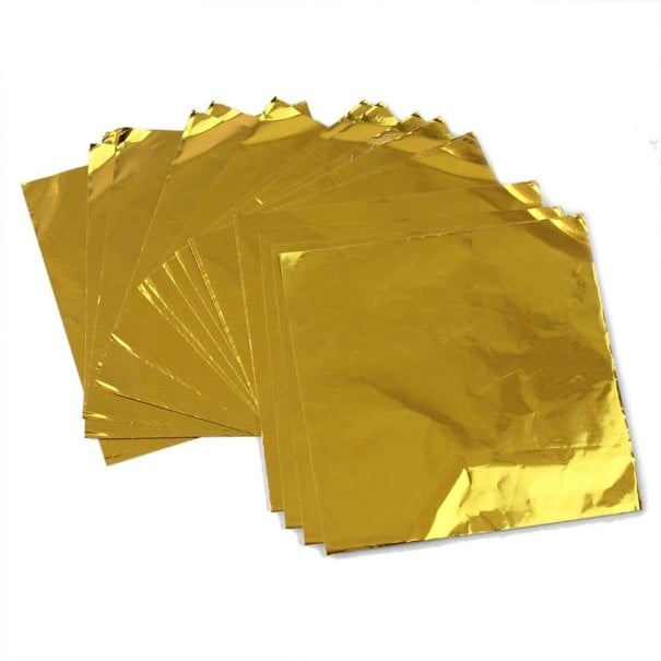Fogli di alluminio per cioccolatini e praline Confezione decorativa lucida per imballaggio a mano di caramelle di cioccolato Set di 100 fogli 8 oro