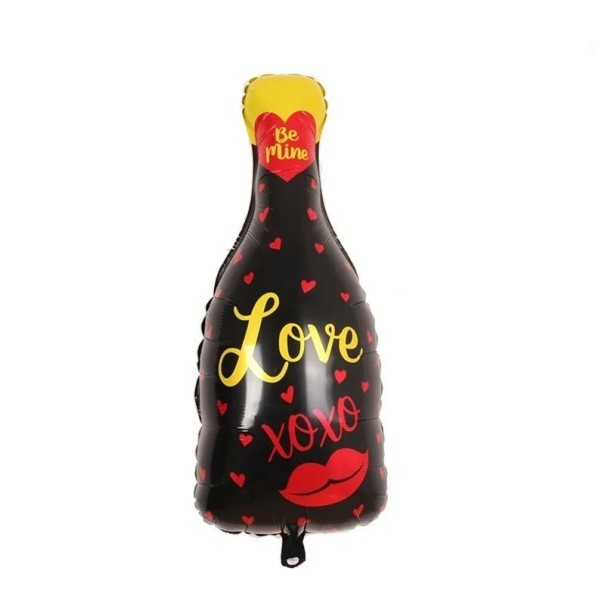 Foil Balloon Bottle Love XOXO Be Mine 81 × 38 cm Black Red Decorative Balloon in the Shape of a Bottle with Hearts for Valentine's Decoration 1