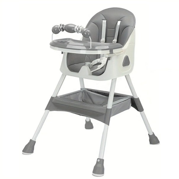 Foldable Baby High Chair 94x70x65 cm for Children from 6 Months with Non-Slip Mat and Toy Stand Easy Cleaning Feeding grey