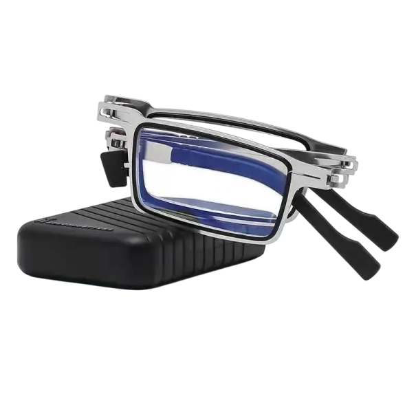 Foldable Metal Reading Glasses +1.50 with Blue Light Filter Eye Protection Glasses Plastic Case Compact Design Unisex 1