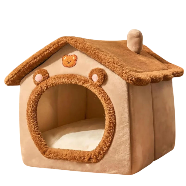 Foldable Pet House 40 x 45 x 45 cm Soft Fibre Bed Removable Washable House for Dogs and Cats brown