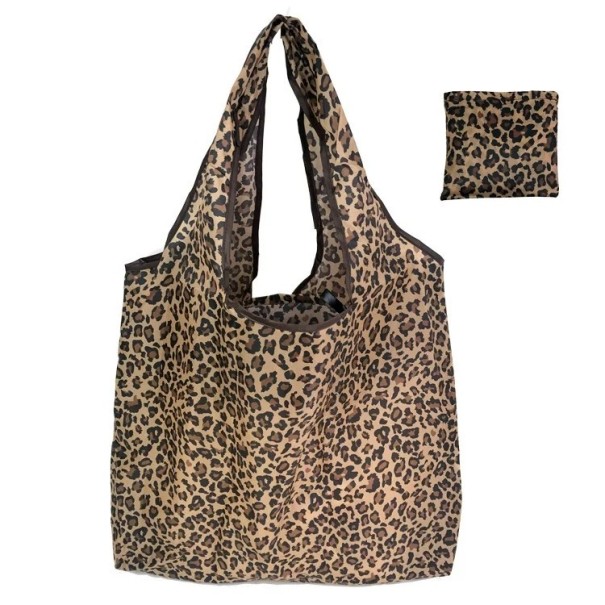 Foldable Shopping Bag with Leopard Print 46 x 35 cm Durable Shoulder Bag for Shopping Travel Storage Bag with Large Capacity 1