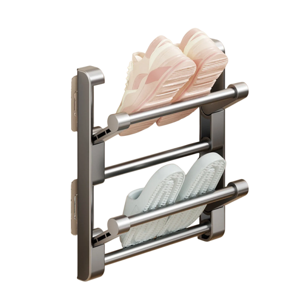 Foldable Wall-Mounted Shoe Rack 30 x 29.5 x 8.5 cm Self-Adhesive Space-Saving Shoe Organiser with 2 Rows for Neat Shoe Storage 1