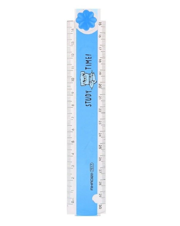 Foldbar tommestok til børn med en samlet længde på 30 cm. Farverig skolelineal til børn med et sødt motiv. Gennemsigtig lineal til skolen. blå
