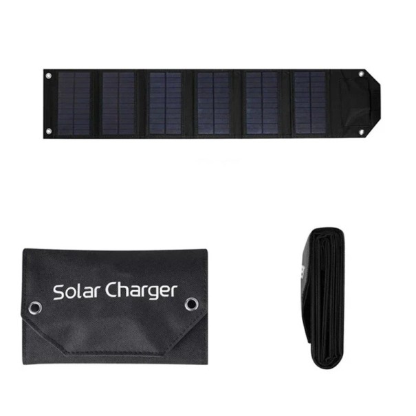 Foldbart solpanel 100W USB 5V 875x180 mm bærbar solcellebank med opladningskabel til vandreture Camping udendørs brug sort