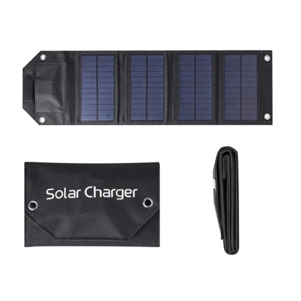 Foldbart solpanel 60W USB 5V 610x180 mm bærbar solcellebank med opladningskabel til udendørs camping og vandreture sort